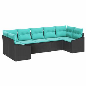 vidaXL Ensemble de canap&eacute; de jardin 7 pcs Noir et turquoise polyrotin