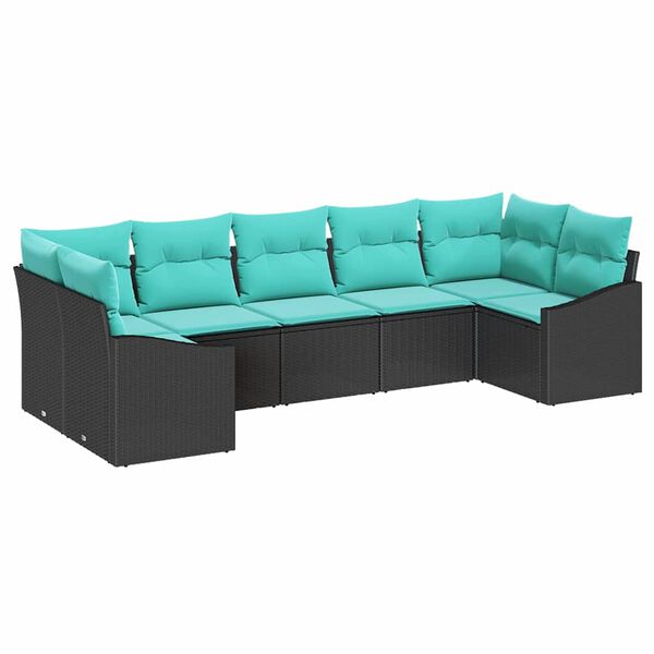 vidaXL Ensemble de canap&eacute; de jardin 7 pcs Noir et turquoise polyrotin