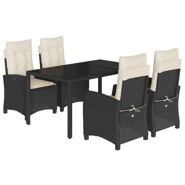 vidaXL Ensemble &agrave; manger de jardin coussins 5pcs Noir R&eacute;sine tress&eacute;e