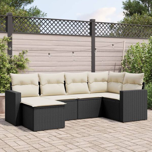 vidaXL Salon de jardin 6 pcs avec coussins noir r&eacute;sine tress&eacute;e
