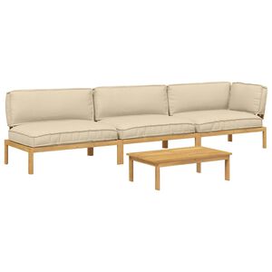 vidaXL Ensemble de Canap&eacute;s Uni 4 pcs Beige Bois d'Acacia Massif
