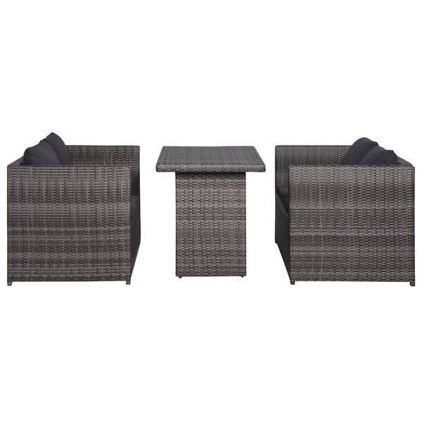 vidaXL Ensemble de bistro 3 pcs avec coussins gris r&eacute;sine tress&eacute;e