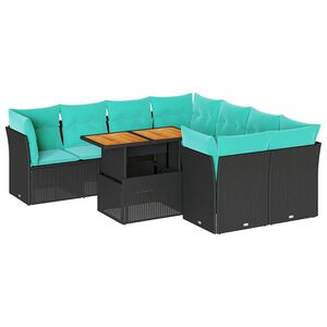 vidaXL Salon de jardin 9 pcs avec coussins noir r&eacute;sine tress&eacute;e