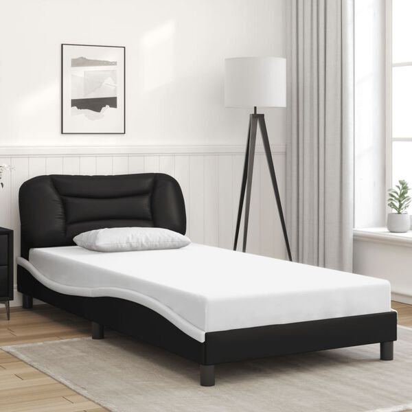vidaXL Cadre de lit sans matelas Hvar noir et blanc 100x203 cm similicuir