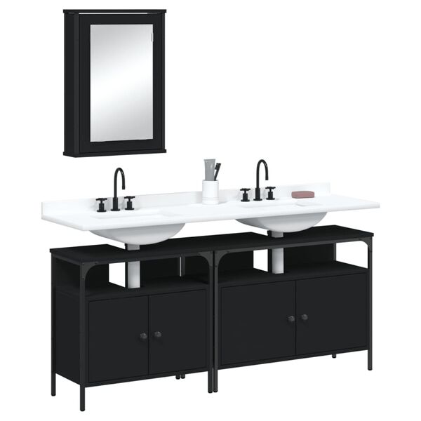 vidaXL Ensemble de meubles salle de bain 3 pcs noir bois d'ing&eacute;nierie