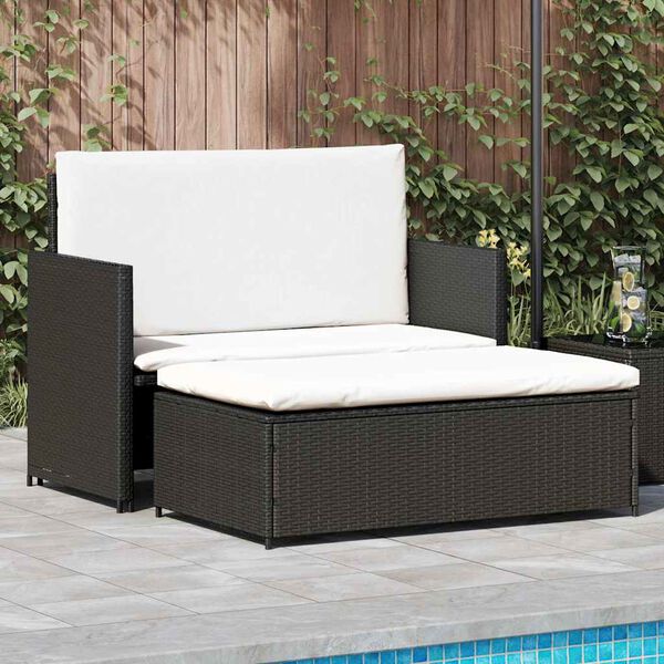 vidaXL Salon de jardin 2 pcs avec coussins R&eacute;sine tress&eacute;e Noir