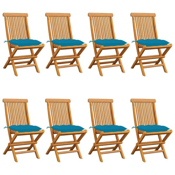 vidaXL Chaises de jardin avec coussins bleu clair lot de 8 Teck massif