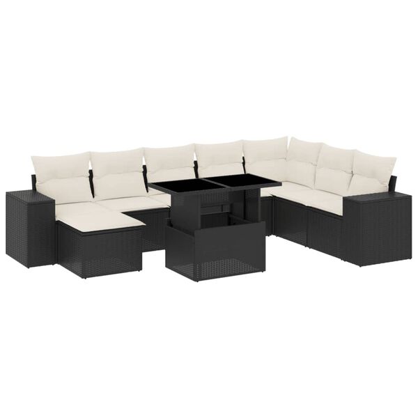 vidaXL Salon de jardin 9 pcs avec coussins noir r&eacute;sine tress&eacute;e