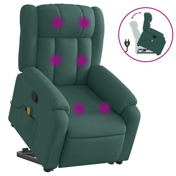 vidaXL Fauteuil inclinable de massage vert fonc&eacute; tissu