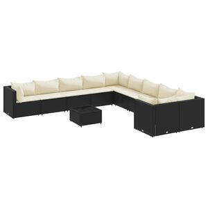 vidaXL Salon de jardin 11 pcs avec coussins noir r&eacute;sine tress&eacute;e