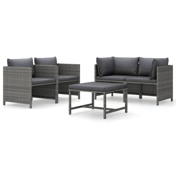vidaXL Salon de jardin 5 pcs avec coussins R&eacute;sine tress&eacute;e Gris