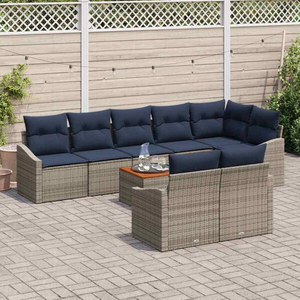 vidaXL Ensemble de canap&eacute; de jardin avec coussin 9 pcs Gris polyrotin
