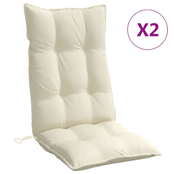 vidaXL Coussins de chaise &agrave; dossier haut lot de 2 cr&egrave;me tissu oxford