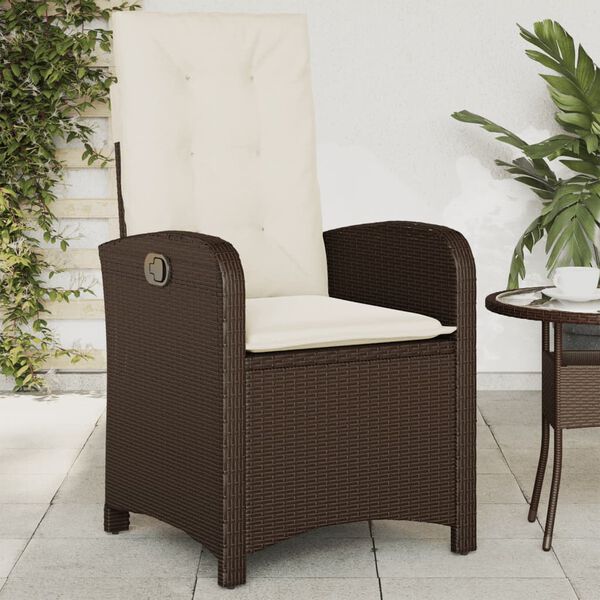 vidaXL Chaise inclinable de jardin avec coussins marron r&eacute;sine tress&eacute;e