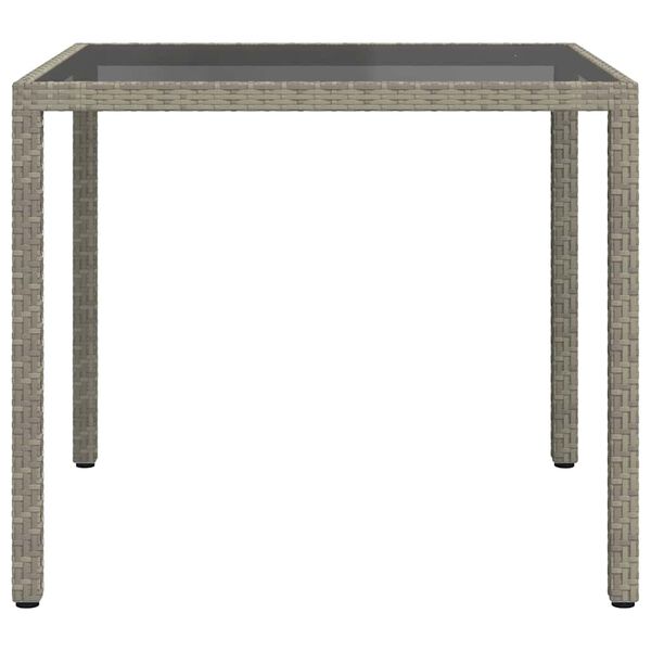 vidaXL Table de jardin 90x90x75 cm Verre tremp&eacute; et r&eacute;sine tress&eacute;e Gris