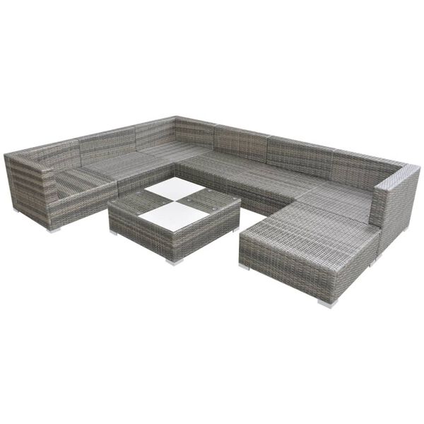 vidaXL Salon de jardin 8 pcs avec coussins r&eacute;sine tress&eacute;e gris