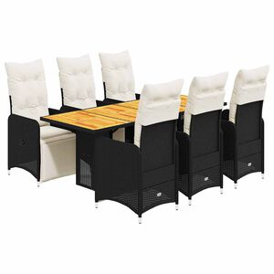 vidaXL Ensemble de bistro de jardin 7 pcs coussins noir poly rotin