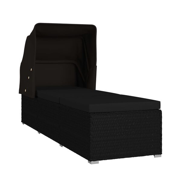 vidaXL Chaise longue avec auvent et coussin R&eacute;sine tress&eacute;e Noir