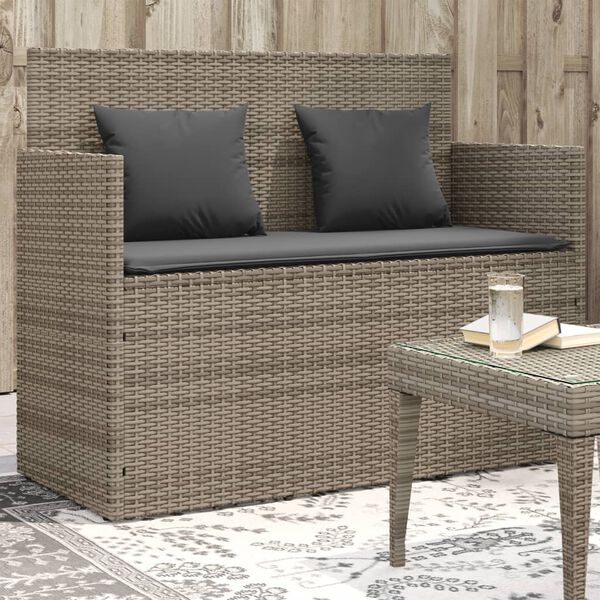 vidaXL Banc de jardin avec coussins gris résine tressée