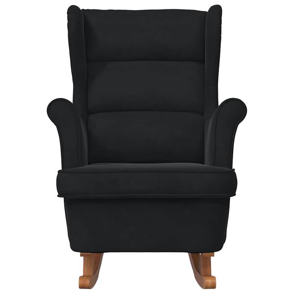 vidaXL Fauteuil &agrave; bascule &agrave; oreilles en velours noir bois massif