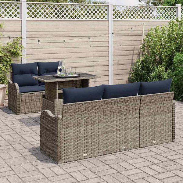 vidaXL Ensemble de canap&eacute; de jardin 6 pcs Gris et marine polyrotin
