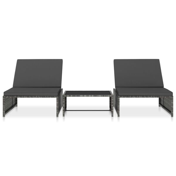 vidaXL Chaises inclinables de jardin lot de 2 et table r&eacute;sine tress&eacute;e