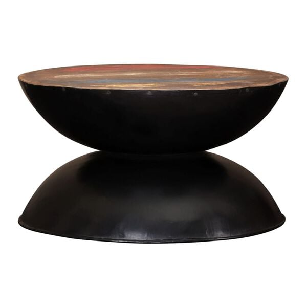 vidaXL Table basse Bois de r&eacute;cup&eacute;ration massif Base noire 60x60x33 cm