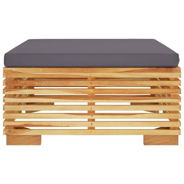 vidaXL Repose-pied de jardin et coussin Gris fonc&eacute; Bois de teck massif