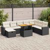 vidaXL Salon de jardin avec coussins 9 pcs noir résine tressée acacia