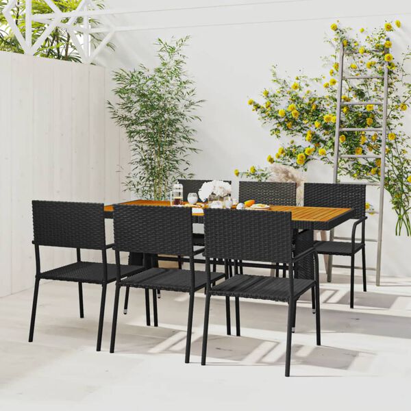 vidaXL Mobilier &agrave; d&icirc;ner d'ext&eacute;rieur 7 pcs R&eacute;sine tress&eacute;e Noir