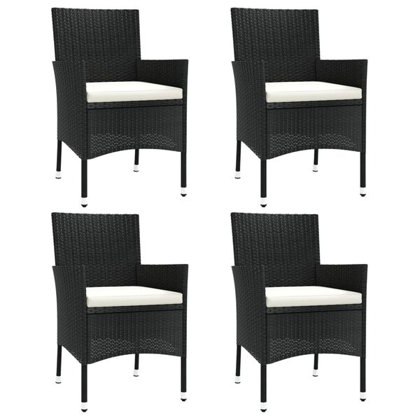 vidaXL Chaises de jardin avec coussins lot de 4 R&eacute;sine tress&eacute;e Noir