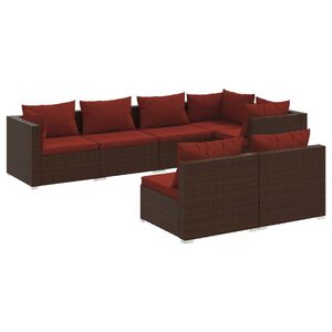 vidaXL Salon de jardin avec coussins 7 pcs marron r&eacute;sine tress&eacute;e