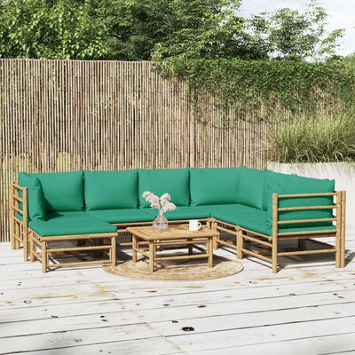 vidaXL Salon de jardin 8 pcs avec coussins vert bambou