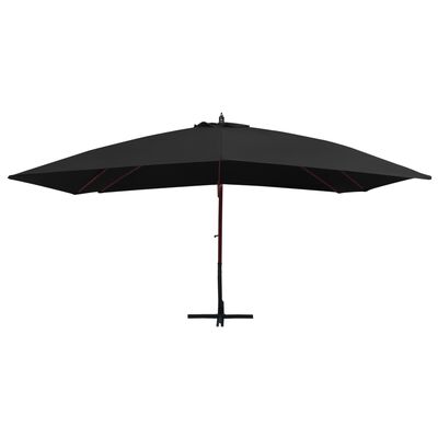 vidaXL Parasol suspendu avec mât en bois 400x300 cm Noir