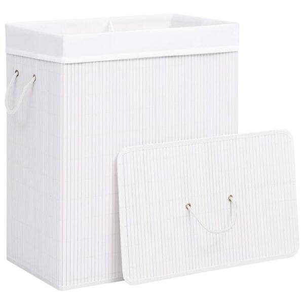 vidaXL Panier &agrave; linge avec 2 sections bambou blanc 100 L