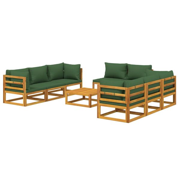 vidaXL Salon de jardin 9 pcs avec coussins vert bois massif