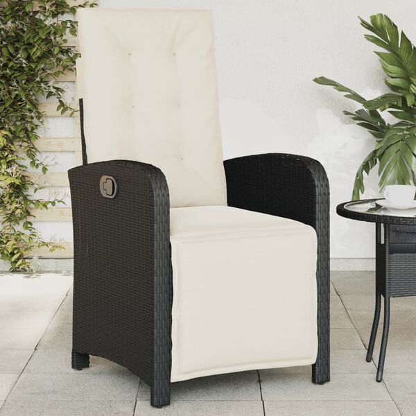 vidaXL Chaise inclinable de jardin et repose-pied noir r&eacute;sine tress&eacute;e