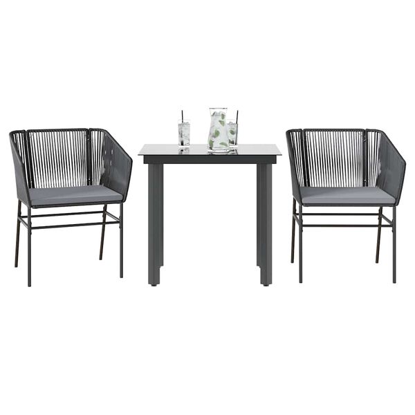 vidaXL Ensemble &agrave; manger de jardin et coussins 3 pcs noir rotin verre