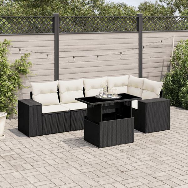vidaXL Salon de jardin 6 pcs avec coussins noir r&eacute;sine tress&eacute;e