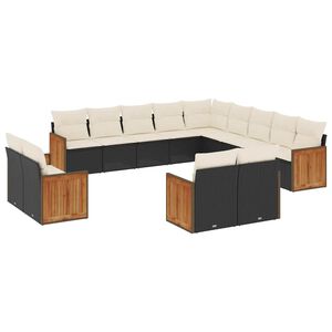 vidaXL Salon de jardin avec coussins 13 pcs noir r&eacute;sine tress&eacute;e