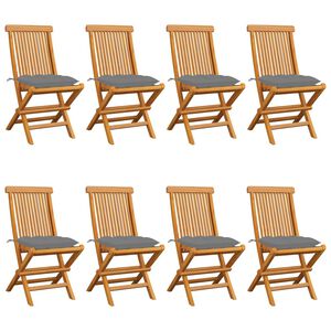 vidaXL Chaises de jardin et coussins gris lot de 8 Bois de teck massif