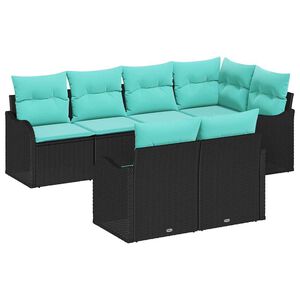 vidaXL Ensemble de canap&eacute; de jardin avec coussin 7 pcs Noir Poly rotin