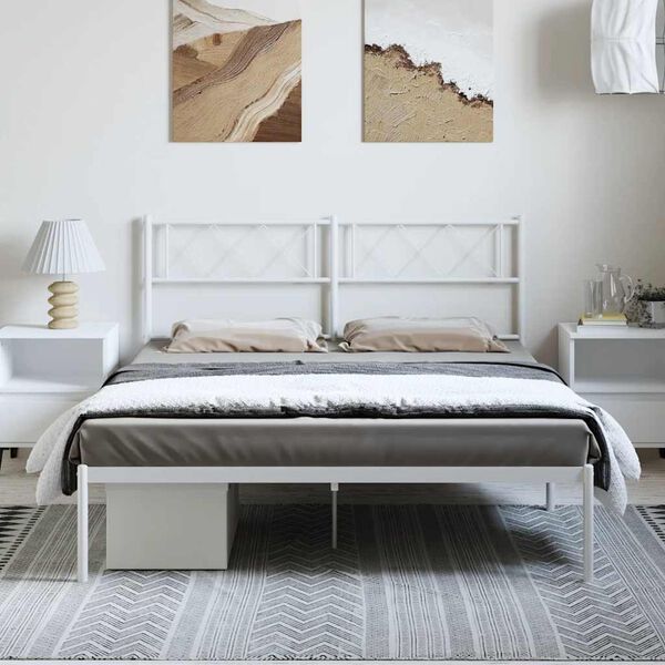 vidaXL Cadre de lit m&eacute;tal sans matelas et t&ecirc;te de lit blanc 135x190 cm