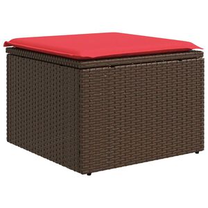 vidaXL Tabouret de jardin avec coussin Marron 55x55x37 cm R&eacute;sine tress&eacute;e