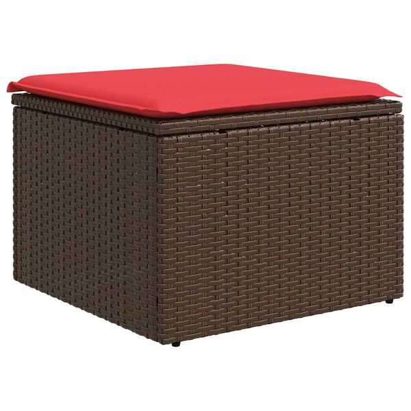 vidaXL Tabouret de jardin avec coussin Marron 55x55x37 cm R&eacute;sine tress&eacute;e
