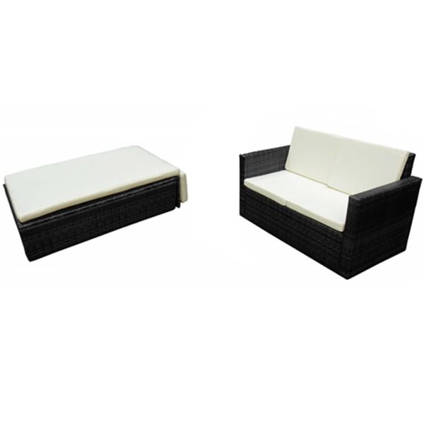 vidaXL Salon de jardin 2 pcs avec coussins R&eacute;sine tress&eacute;e Noir