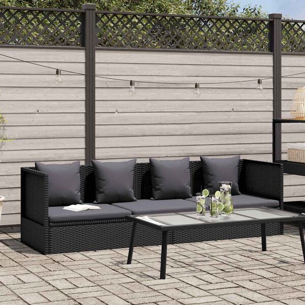 vidaXL Lit de jardin avec coussin et oreiller R&eacute;sine tress&eacute;e Noir