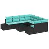 vidaXL Ensemble de canap&eacute; de jardin 9 pcs Noir et turquoise polyrotin