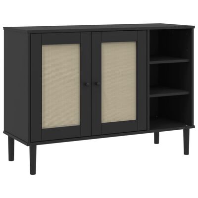 vidaXL Buffet SENJA aspect rotin noir 112x40x80cm bois massif de pin