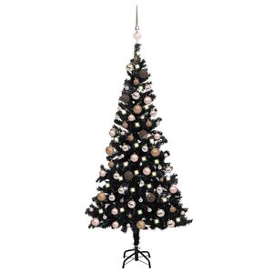 vidaXL Arbre de No&euml;l artificiel pr&eacute;-&eacute;clair&eacute; et boules noir 180 cm PVC